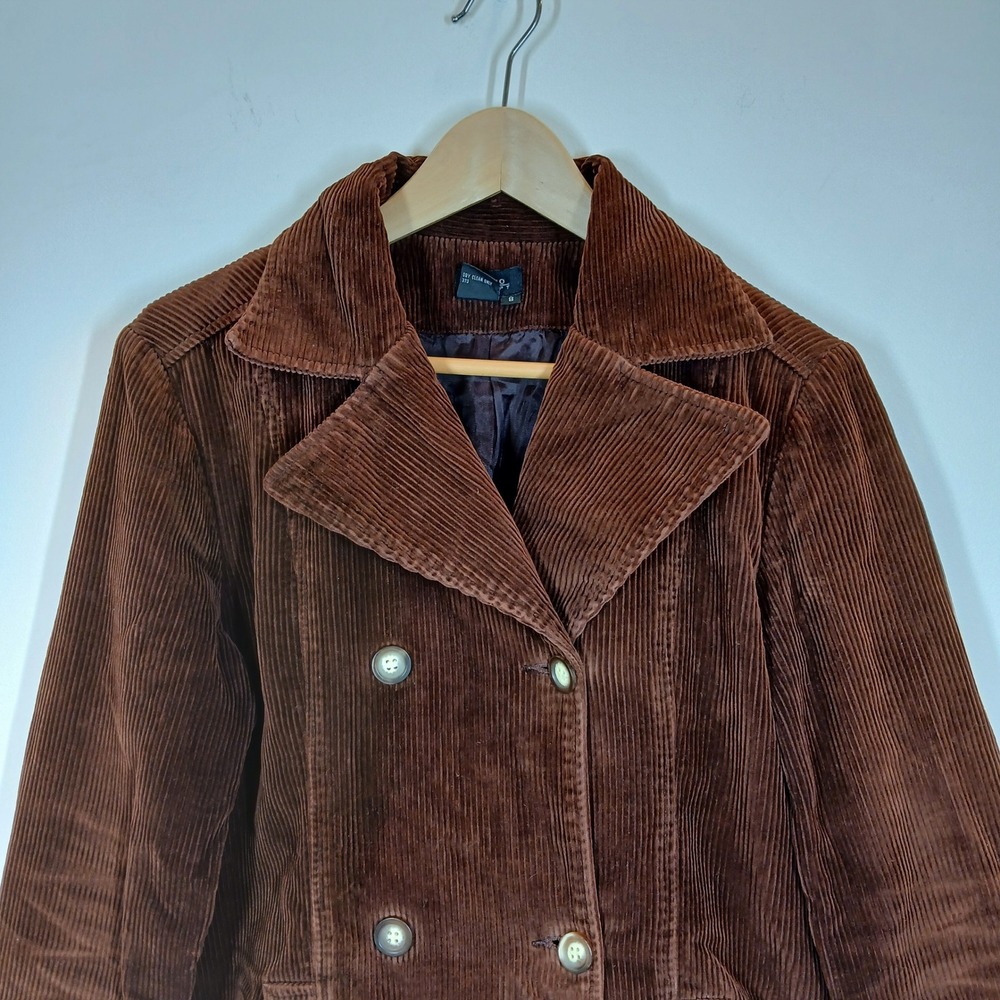 Castro Concept Corduroy Pea Coat Women 8 Brown Cotton Double Breasted Jacket - Picture 2 of 9